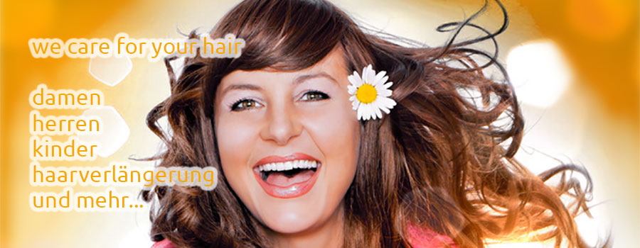 Titelbild Friseursalon Haircut lachende Frau mit Blume im Haar, jpg